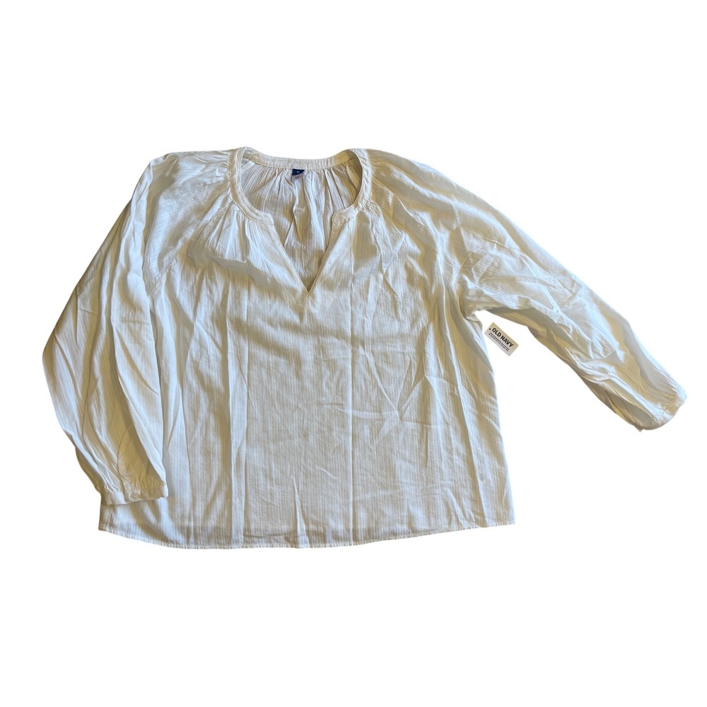 Old Navy Tectured Sea Salt White Dobby Split Neck Blouse Top XL NEW Boho Peasant